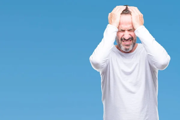 Hombre Mediana Edad Con Camiseta Blanca Sobre Fondo Aislado Que —  Fotos de Stock