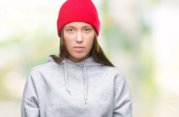 Junge Kaukasische Schöne Frau Mit Wollmütze Über Isoliertem Hintergrund Mit — Stockfoto