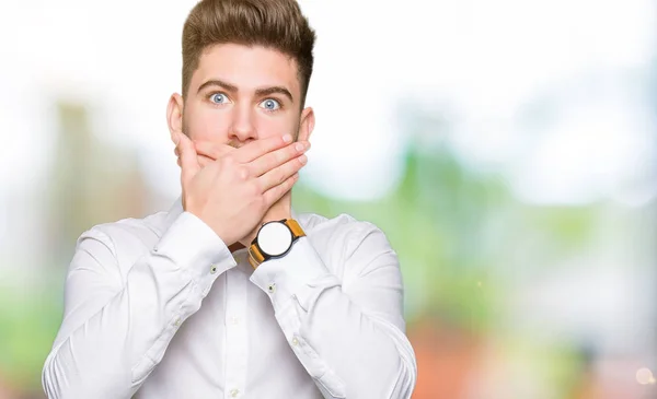 Young Handsome Business Man Shocked Covering Mouth Hands Mistake Secret — Stock Photo, Image