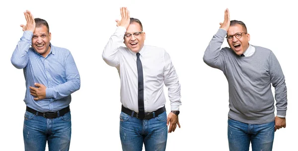 Composición Del Hombre Árabe Mediana Edad Sobre Fondo Aislado Sorprendido —  Fotos de Stock