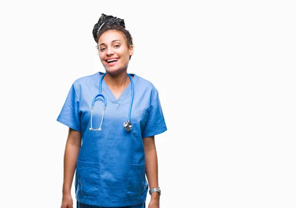 Jovem Trançado Cabelo Afro Americano Menina Profissional Cirurgião Sobre Fundo — Fotografia de Stock