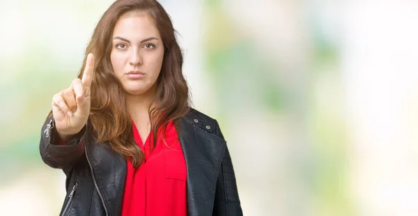 Beautiful Size Young Woman Wearing Fashion Leather Jacket Isolated Background — Stock Photo, Image