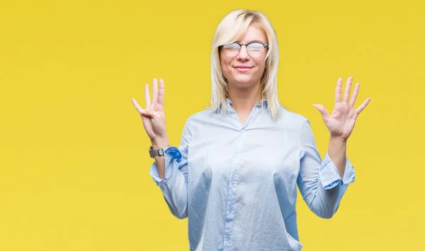 Unga Vackra Blonda Business Kvinna Bär Glasögon Över Isolerade Bakgrund — Stockfoto