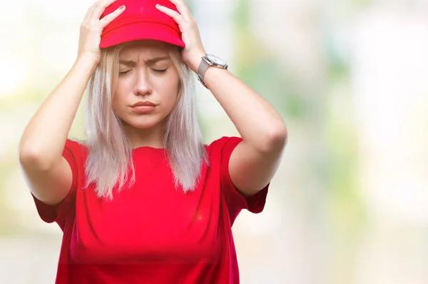Mujer Rubia Joven Con Sombrero Rojo Sobre Fondo Aislado Que — Foto de Stock