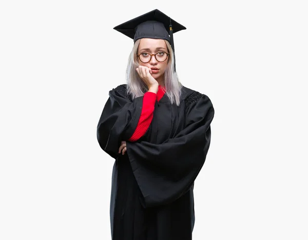 Giovane Donna Bionda Indossa Uniforme Laureata Sfondo Isolato Cercando Stressato — Foto Stock