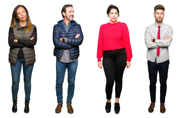 Collage Personnes Sur Fond Blanc Isolé Souriant Côté Regardant Regardant — Photo