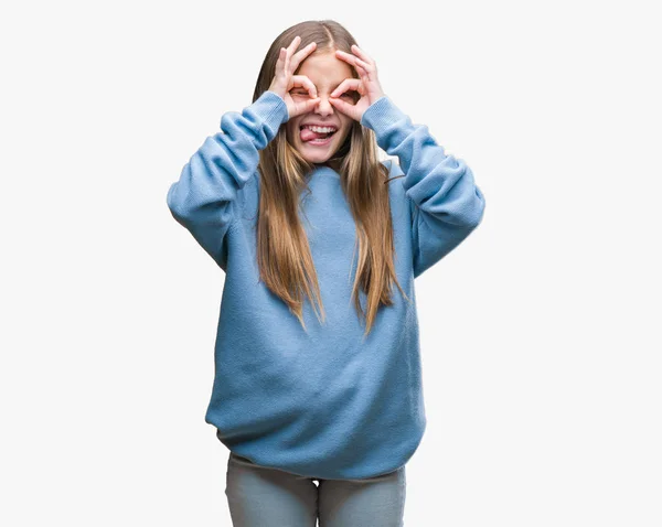 Ung Vacker Flicka Klädd Vinter Tröja Över Isolerade Bakgrund Gör — Stockfoto