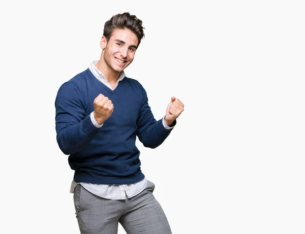 Joven Hombre Negocios Guapo Sobre Fondo Aislado Muy Feliz Emocionado — Foto de Stock