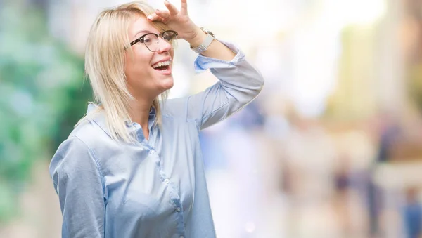 Joven Mujer Negocios Rubia Hermosa Con Gafas Sobre Fondo Aislado — Foto de Stock