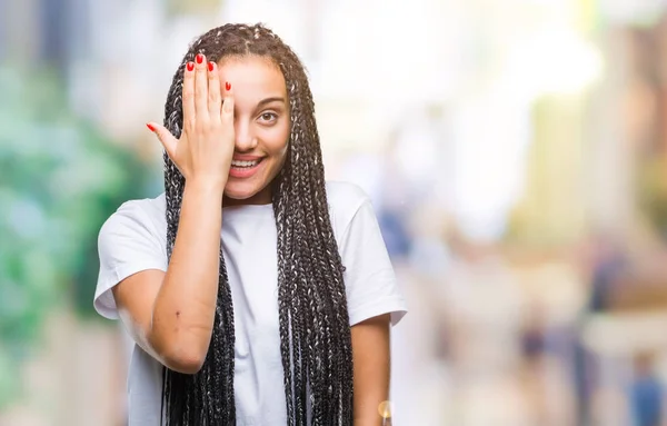 Young Gevlochten Hair Afrikaans Amerikaans Meisje Geïsoleerde Achtergrond Die Betrekking — Stockfoto