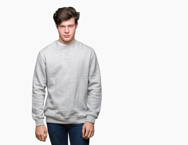 Young Handsome Sporty Man Wearing Sweatshirt Isolated Background Skeptic Nervous — Stock Photo, Image