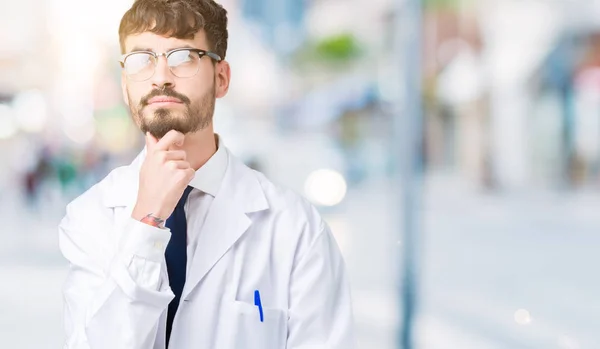 Young Professional Scientist Man Wearing White Coat Isolated Background Hand — Stock Photo, Image