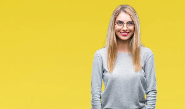 Giovane Bella Donna Bionda Che Indossa Occhiali Sfondo Isolato Con — Foto Stock