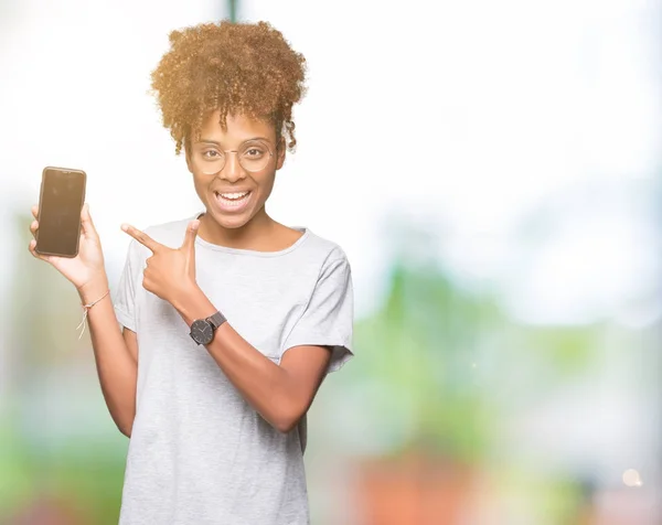 Young African American Woman Using Smartphone Isolated Background Very Happy — Stock Photo, Image