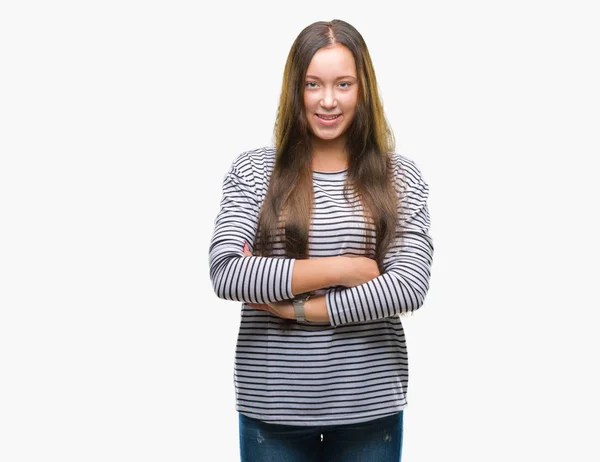 Giovane Bella Donna Caucasica Sfondo Isolato Volto Felice Sorridente Con — Foto Stock