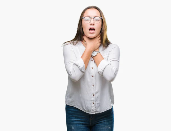 Joven Caucásica Hermosa Mujer Negocios Con Gafas Sobre Fondo Aislado —  Fotos de Stock