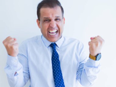 Kutluyor ve başarılı kazanmak için mutlu çığlık orta yaş iş adamı