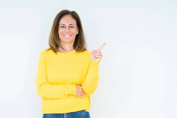 Beautiful Middle Age Woman Wearing Yellow Sweater Isolated Background Big — Stock Photo, Image