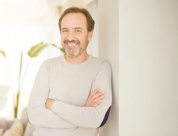 Handsome Middle Age Man Smiling Looking Camera Home — Stock Photo, Image