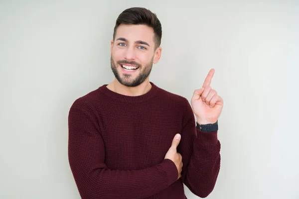 Jonge Knappe Man Dragen Een Trui Geïsoleerde Achtergrond Met Een — Stockfoto