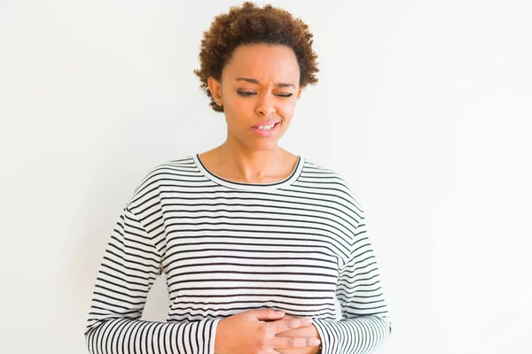 Young Beautiful African American Woman Wearing Stripes Sweater White Background — Stock Photo, Image