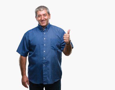 Hareketi el ile mutlu yaşasın yapıyor izole arka plan üzerinde yakışıklı komuta sizde. Kameraya bakarak başarı gösteren ile ifade onaylama.