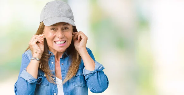 Beautiful Middle Age Woman Wearing Sport Cap Isolated Background Covering — Stock Photo, Image