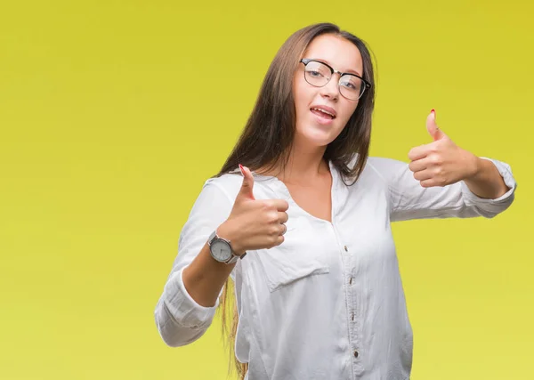 Bril Geïsoleerde Achtergrond Goed Keuren Doen Positief Gebaar Met Hand — Stockfoto