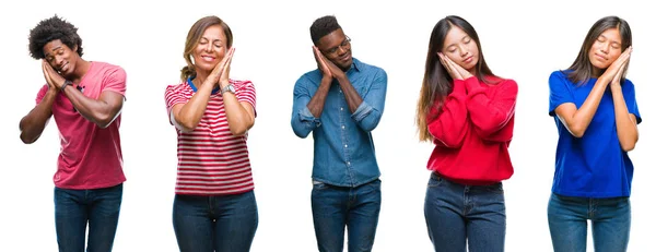 Samenstelling Van Afro Amerikaanse Spaanse Chinese Groep Mensen Geïsoleerde Witte — Stockfoto