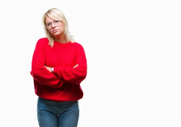 Junge Schöne Blonde Frau Mit Pullover Und Brille Über Isoliertem — Stockfoto