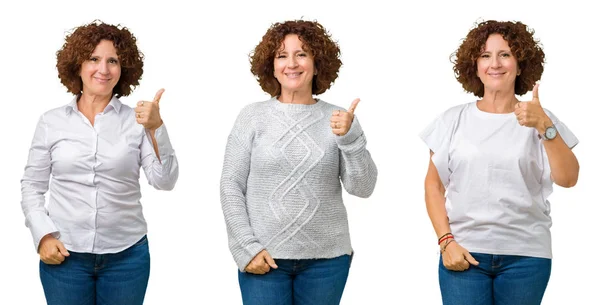 Collage Medelåldern Senior Business Kvinna Klädd Vit Shirt Över Vit — Stockfoto