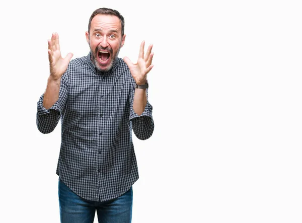 Middle Age Hoary Senior Man Isolated Background Celebrating Crazy Amazed — Stock Photo, Image