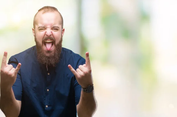 Giovane Uomo Hipster Caucasico Sfondo Isolato Gridando Con Espressione Folle — Foto Stock