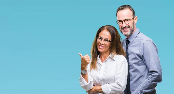 Pareja Hispana Mediana Edad Enamorada Usando Gafas Sobre Fondo Aislado —  Fotos de Stock