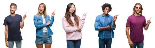 Composición Afroamericanos Hispanos Chinos Grupo Personas Sobre Fondo Blanco Aislado — Foto de Stock