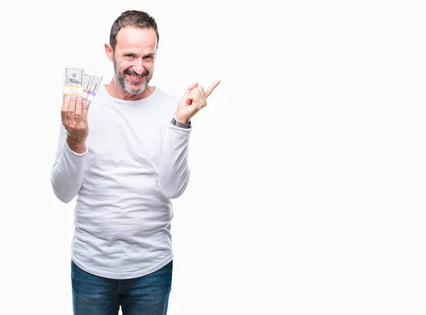 Senior Hoary Mann Hält Buch Von Dollars Über Isolierten Hintergrund — Stockfoto