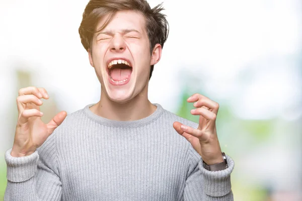 Joven Hombre Guapo Con Suéter Invierno Sobre Fondo Aislado Celebrando — Foto de Stock