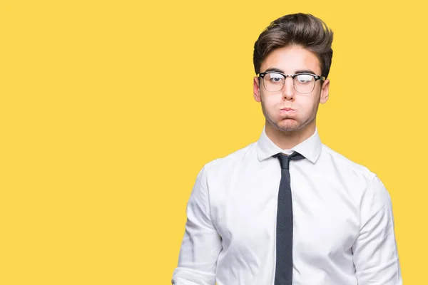 Junger Geschäftsmann Mit Brille Über Isoliertem Hintergrund Wangen Mit Lustigem — Stockfoto