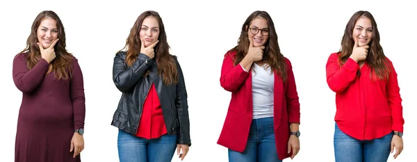 Colagem Bela Mulher Negócios Size Sobre Fundo Isolado Olhando Confiante — Fotografia de Stock