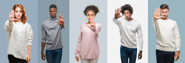 Collage Einer Gruppe Afrikanisch Amerikanischer Und Hispanischer Menschen Die Winterpullover — Stockfoto