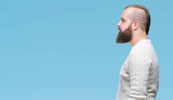 Joven Hombre Hipster Caucásico Con Suéter Invierno Sobre Fondo Aislado —  Fotos de Stock