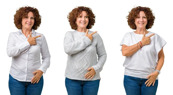 Collage Mezza Età Anziana Donna Affari Che Indossa Shirt Bianca — Foto Stock