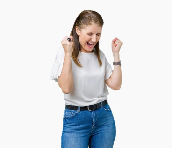 Mulher Bonita Madura Meia Idade Sobre Fundo Isolado Muito Feliz — Fotografia de Stock