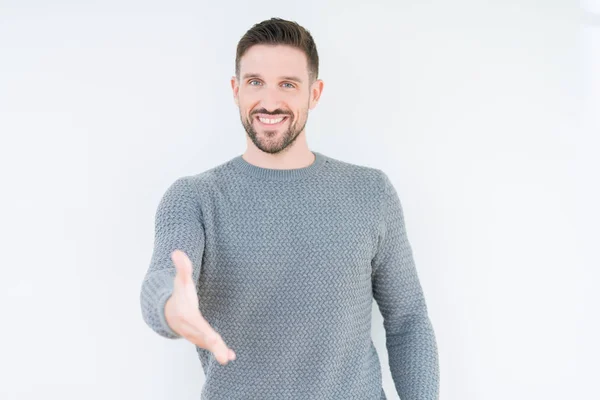 Young Handsome Man Wearing Casual Sweater Isolated Background Smiling Friendly — Stock Photo, Image