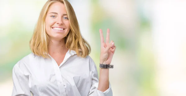 Schöne Junge Geschäftsfrau Über Isoliertem Hintergrund Lächelnd Mit Glücklichem Gesicht — Stockfoto