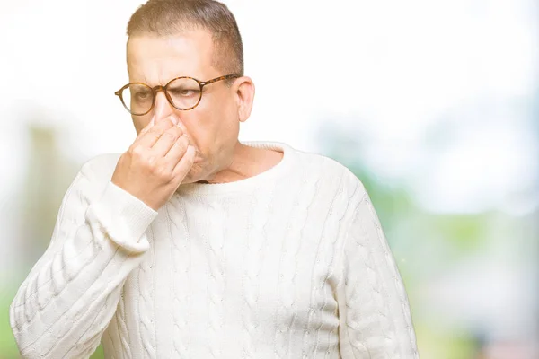 Uomo Arabo Mezza Età Che Indossa Occhiali Sfondo Isolato Che — Foto Stock