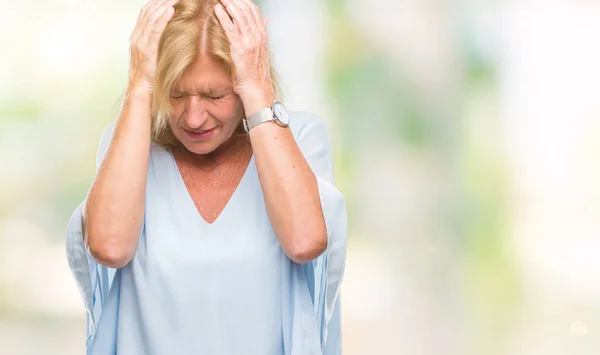 Middle Age Blonde Business Woman Isolated Background Suffering Headache Desperate — Stock Photo, Image