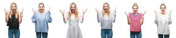 Collage Young Beautiful Blonde Woman Isolated Background Celebrating Crazy Amazed — Stock Photo, Image