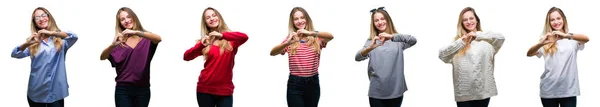 Colagem Jovem Bela Mulher Loira Sobre Fundo Isolado Sorrindo Amor — Fotografia de Stock