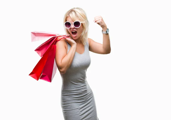 Young Beautiful Blonde Woman Shopping Holding Shopping Bags Sales Isolated — Stock Photo, Image